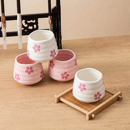 2pcs Set 160ml Cute Cherry Blossom Ceramic Tea Cup Pink / White