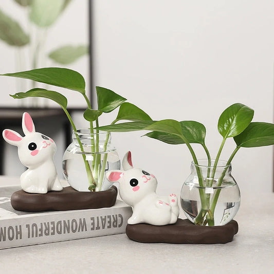 Bunny Rabbit Cute Kawaii Transparent Glass Ceramic Mini Propagation Vase