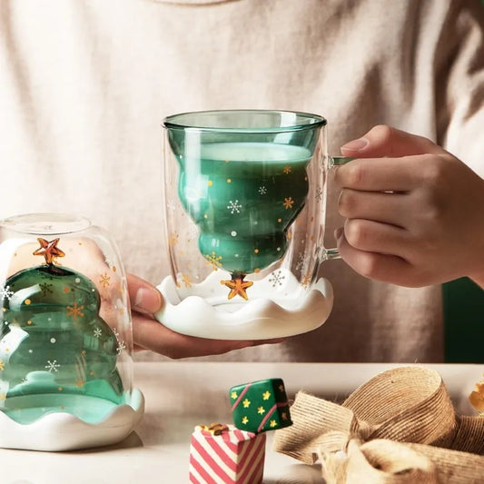 Christmas Tree Transparent Double Heat Resistant Cup Mug