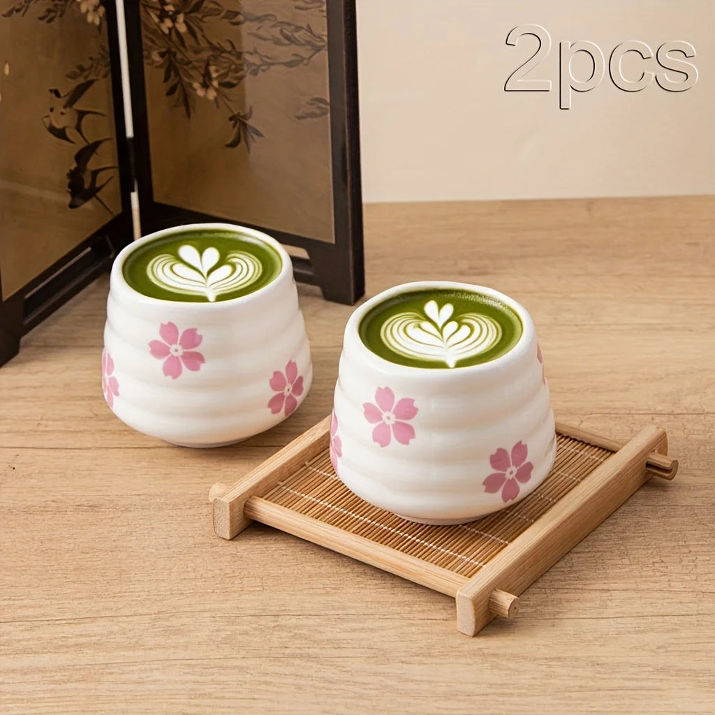 2pcs Set 160ml Cute Cherry Blossom Ceramic Tea Cup Pink / White