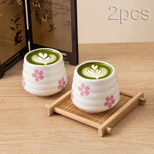 2pcs Set 160ml Cute Cherry Blossom Ceramic Tea Cup Pink / White