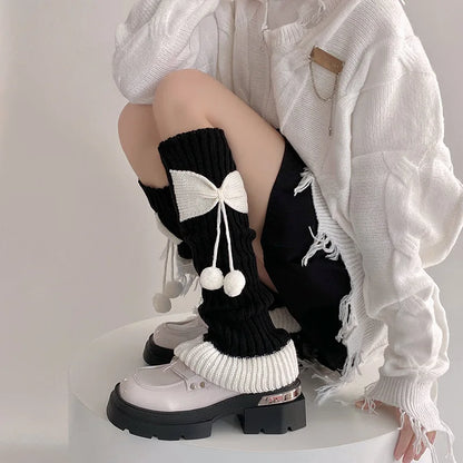 Cozy Cute Bow Pom Pom Leg Warmers