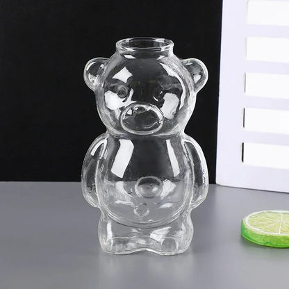 Cute Cartoon Bear Shaped Glass Cup With Straw