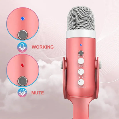 USB Pink Studio Gaming Streaming Podcasting Microphone for PC Mac Computer