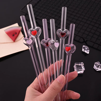 4Pcs Reusable Heart Straws Glass Straws