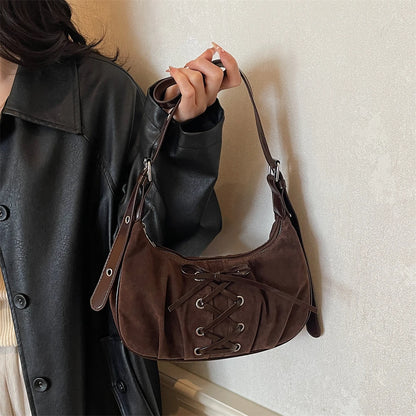 Neutral Brown Underarm Lace Up Shoulder Hand Bag