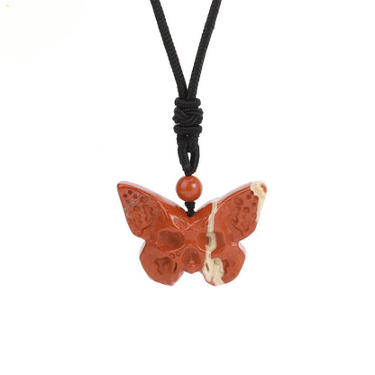 Natural Stone Butterfly Skull Crystal Necklace