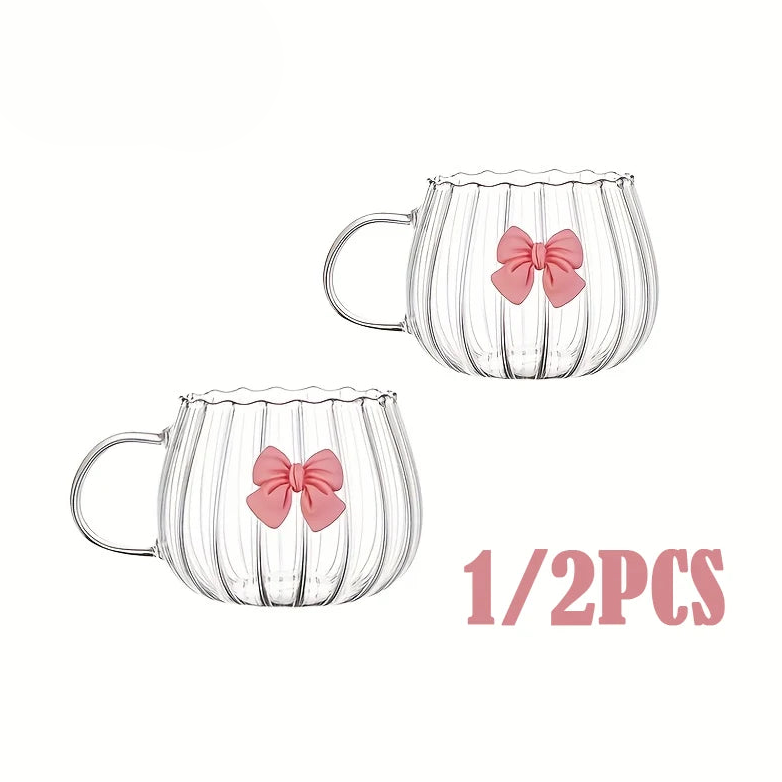 Cute Bow Glass Pumpkin Shaped Mug