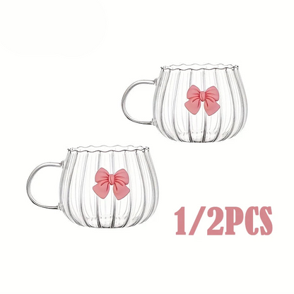 Cute Bow Glass Pumpkin Shaped Mug