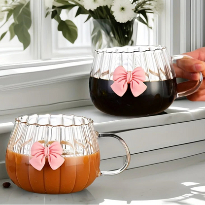 Cute Bow Glass Pumpkin Shaped Mug