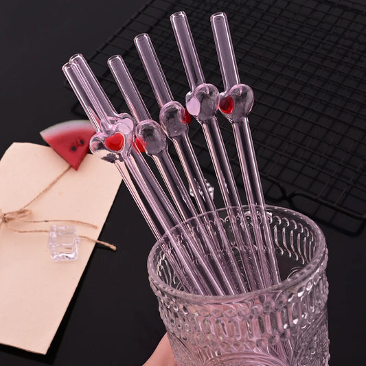 4Pcs Reusable Heart Straws Glass Straws