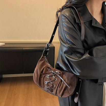Neutral Brown Underarm Lace Up Shoulder Hand Bag