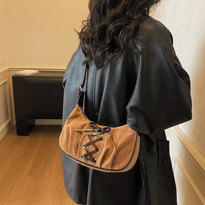 Neutral Brown Underarm Lace Up Shoulder Hand Bag
