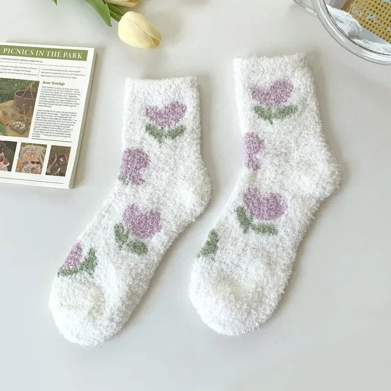 Cute Spring Socks Cozy Fluffy Cute Floral Spring Socks – Cosy Realm