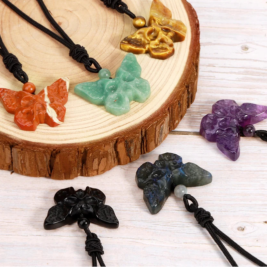 Natural Stone Butterfly Skull Crystal Necklace