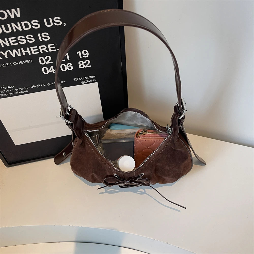 Neutral Brown Underarm Lace Up Shoulder Hand Bag