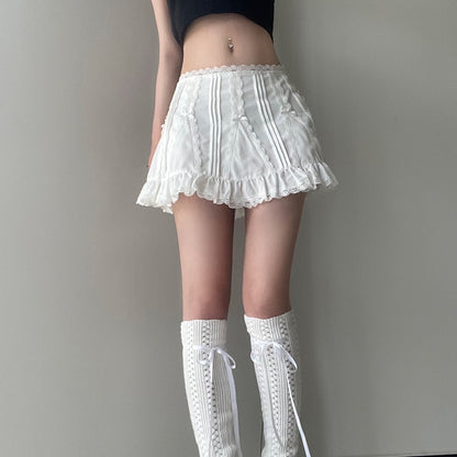 White Frill Kawaii Fairycore Bow Cute A-line Mini Skirt