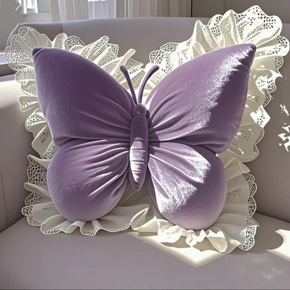 Cute Pink Frill Velvet Butterfly Bow Cushion (Various Colours)