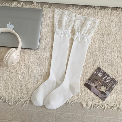 Dark Academia Autumnal Lace Ruffle Calf Socks