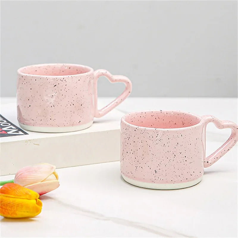 Korean Style Ceramics Coffee Mug 300ML Pink Love Heart Shape Handle