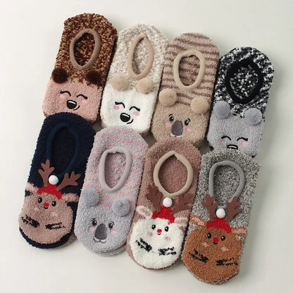 Cute Bear Animal Fluffy Low Indoor Cozy Slipper Socks