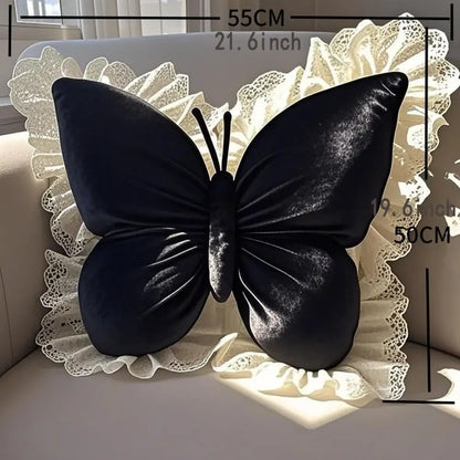Cute Pink Frill Velvet Butterfly Bow Cushion (Various Colours)