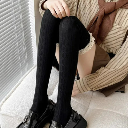 Cute Black or White Frill Long Knee Socks
