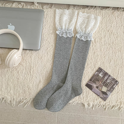 Dark Academia Autumnal Lace Ruffle Calf Socks