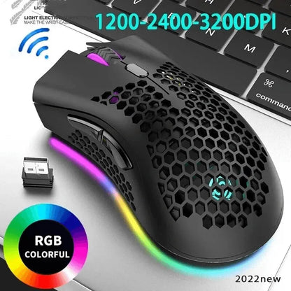 Rechargeable Wireless Black or White Multicolour RGB Light Gaming Laptop PC USB Mouse