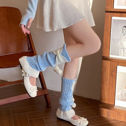 Cozy Cute Bow Pom Pom Leg Warmers