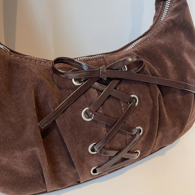 Neutral Brown Underarm Lace Up Shoulder Hand Bag