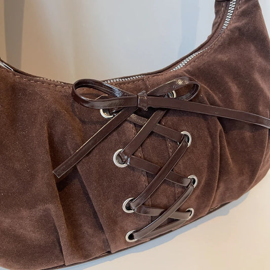 Neutral Brown Underarm Lace Up Shoulder Hand Bag