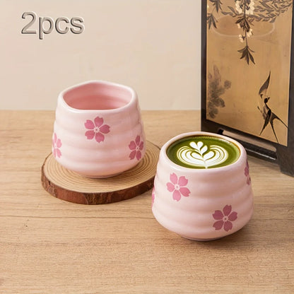 2pcs Set 160ml Cute Cherry Blossom Ceramic Tea Cup Pink / White