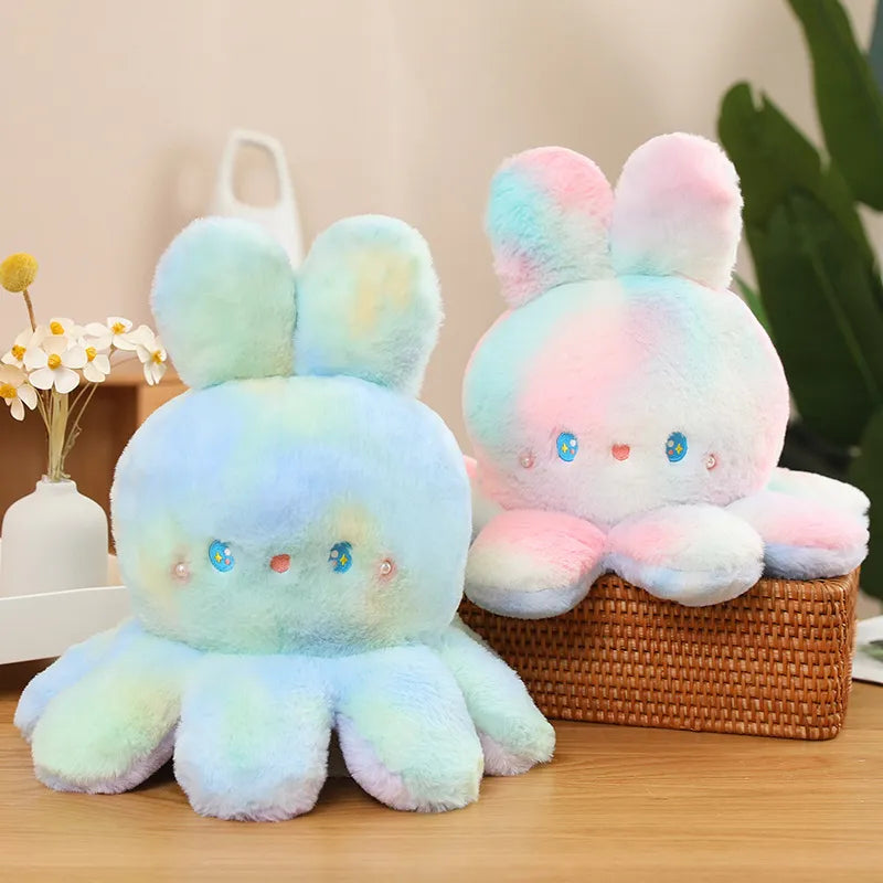 Rainbow Fluffy Flip Rabbit Octopus Plush Toy – Cosy Realm