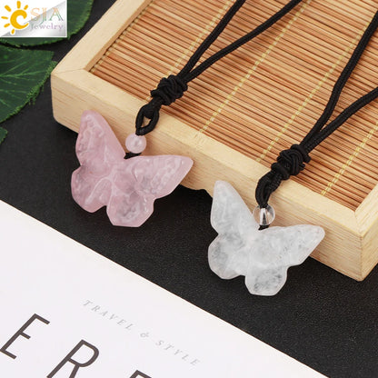 Natural Stone Butterfly Skull Crystal Necklace