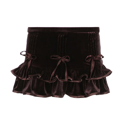 Cozy & Cute Autumn Brown Neutral Cottage Core Bow Mini Skirt
