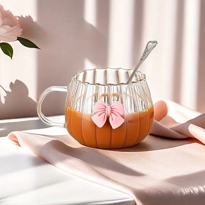Cute Bow Glass Pumpkin Shaped Mug