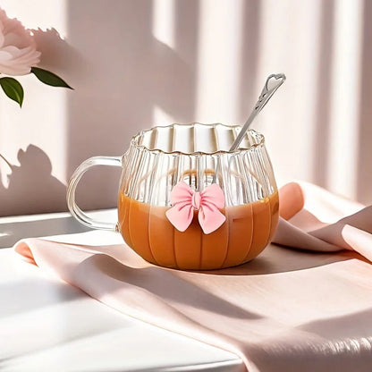 Cute Bow Glass Pumpkin Shaped Mug