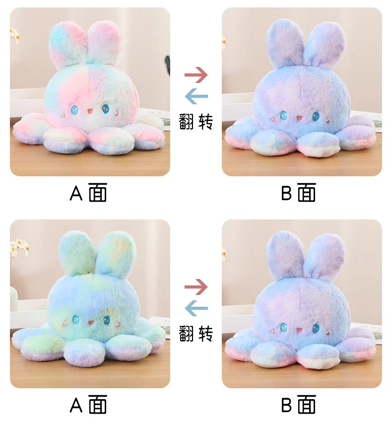 Rainbow Fluffy Flip Rabbit Octopus Plush Toy – Cosy Realm