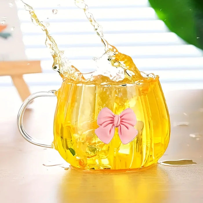 Cute Bow Glass Pumpkin Shaped Mug