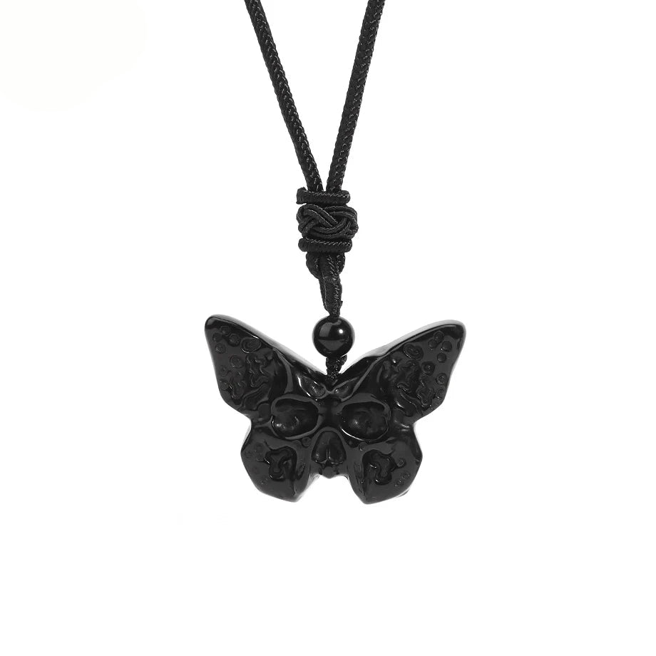 Natural Stone Butterfly Skull Crystal Necklace
