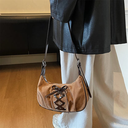 Neutral Brown Underarm Lace Up Shoulder Hand Bag