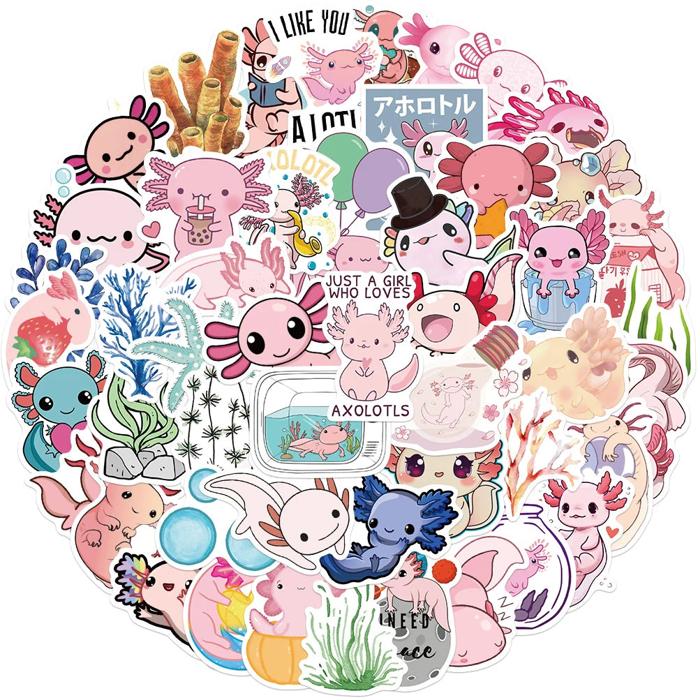 100Pcs Pink Axolotl Graffiti Stickers