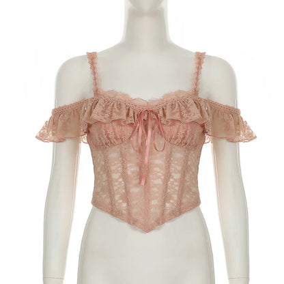 Pink Lace Ruffle Camisole Top