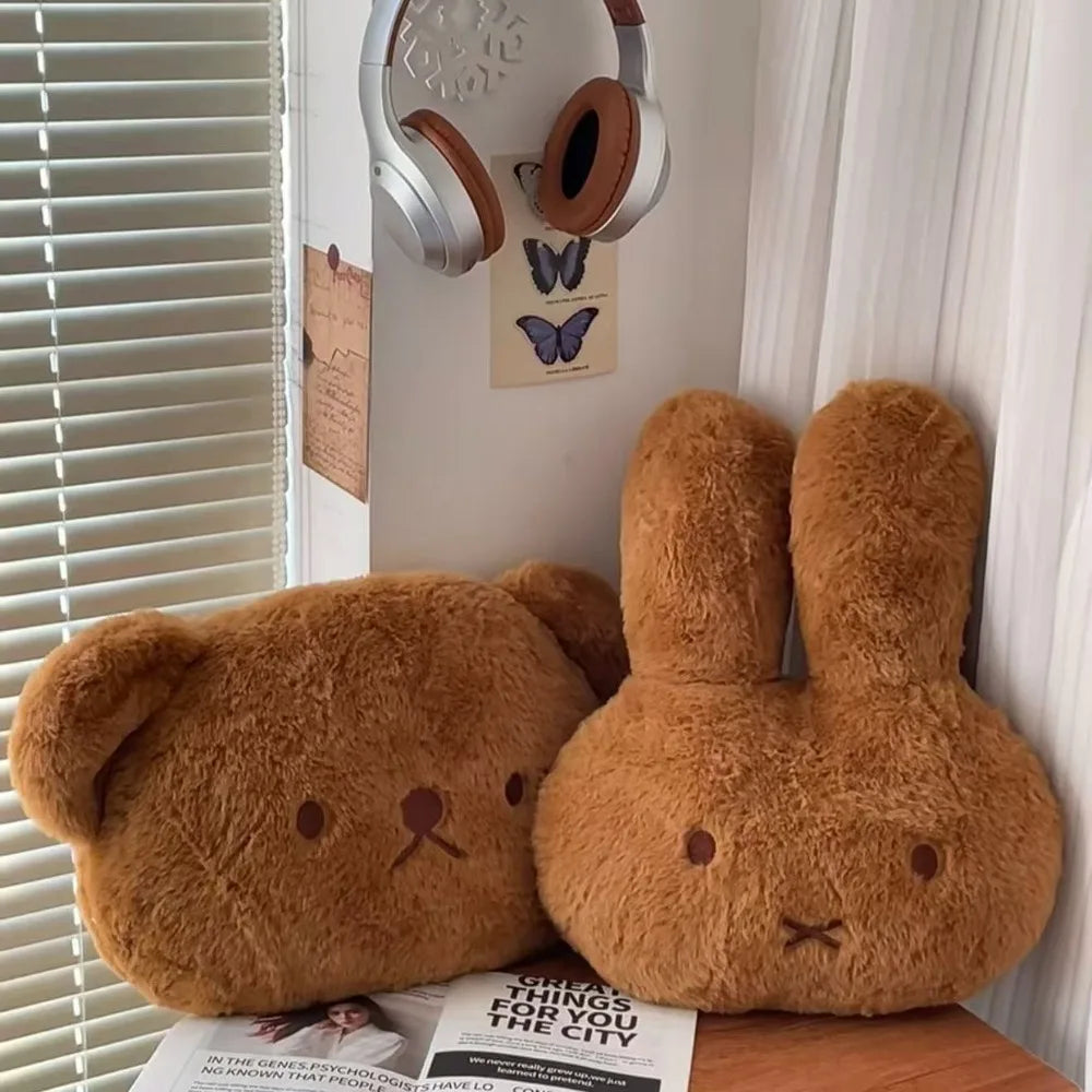 Cute Cosy Rabbit and Bear Brown Snuggly Cushions