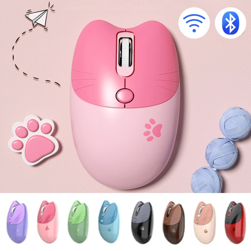 Cute and Colorful Cat Shaped Wireless Bluetooth Mouse with USB Receiver