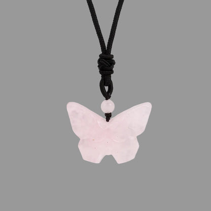Natural Stone Butterfly Skull Crystal Necklace