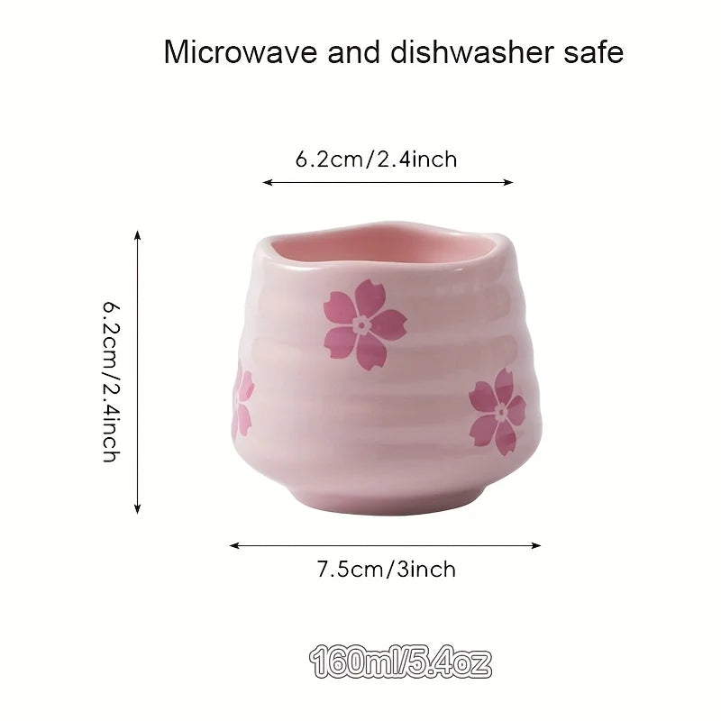 2pcs Set 160ml Cute Cherry Blossom Ceramic Tea Cup Pink / White
