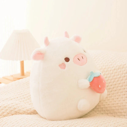 Kawaii Cow and Cat Stuffed Animal Strawberry Popcorn Plushies