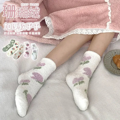 Cute Spring Socks Cozy Fluffy Cute Floral Spring Socks – Cosy Realm
